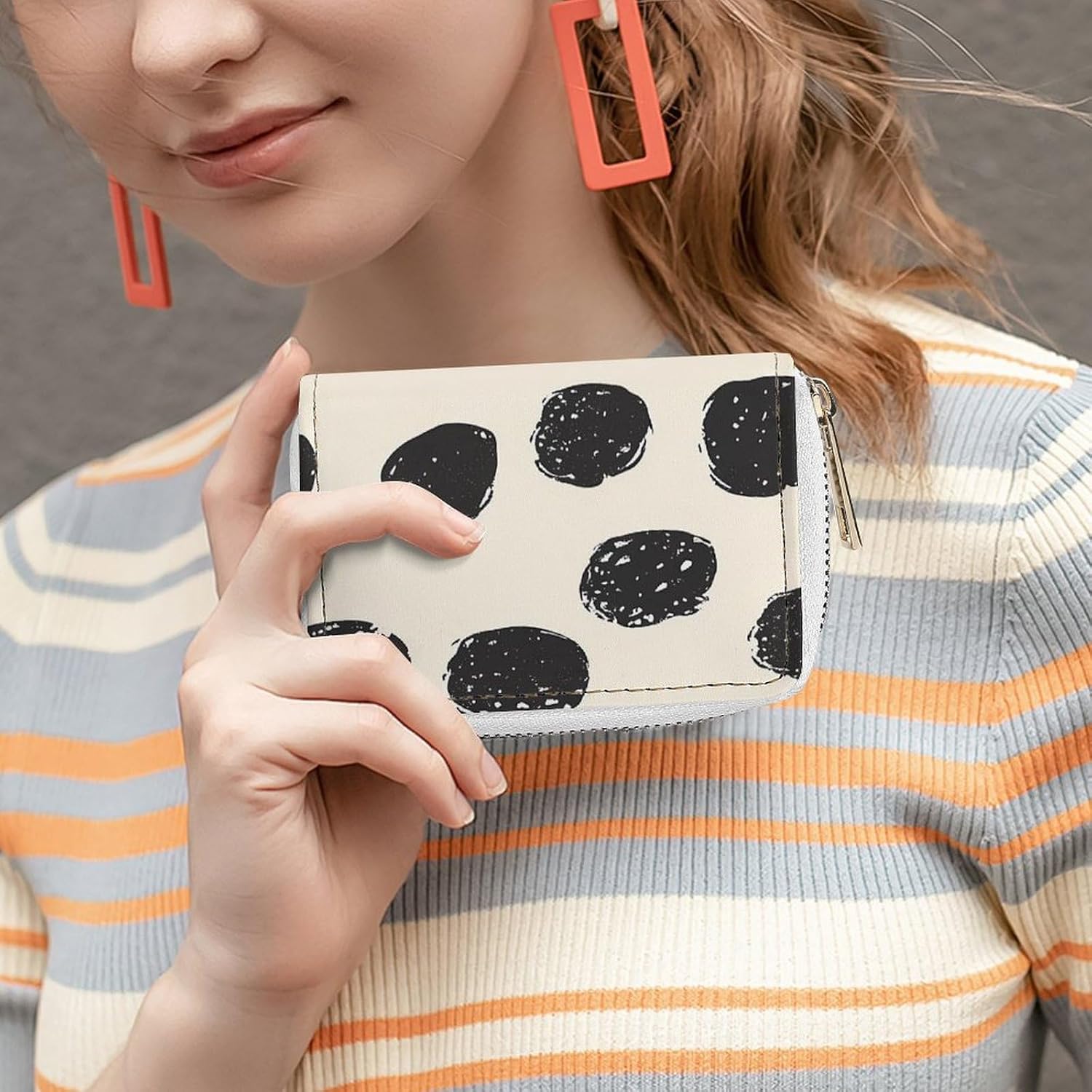 Minimalist Dots Ovals Small Business Credit Card Holder Wallet with 20 Card Slots Case Coin Purse Pouch