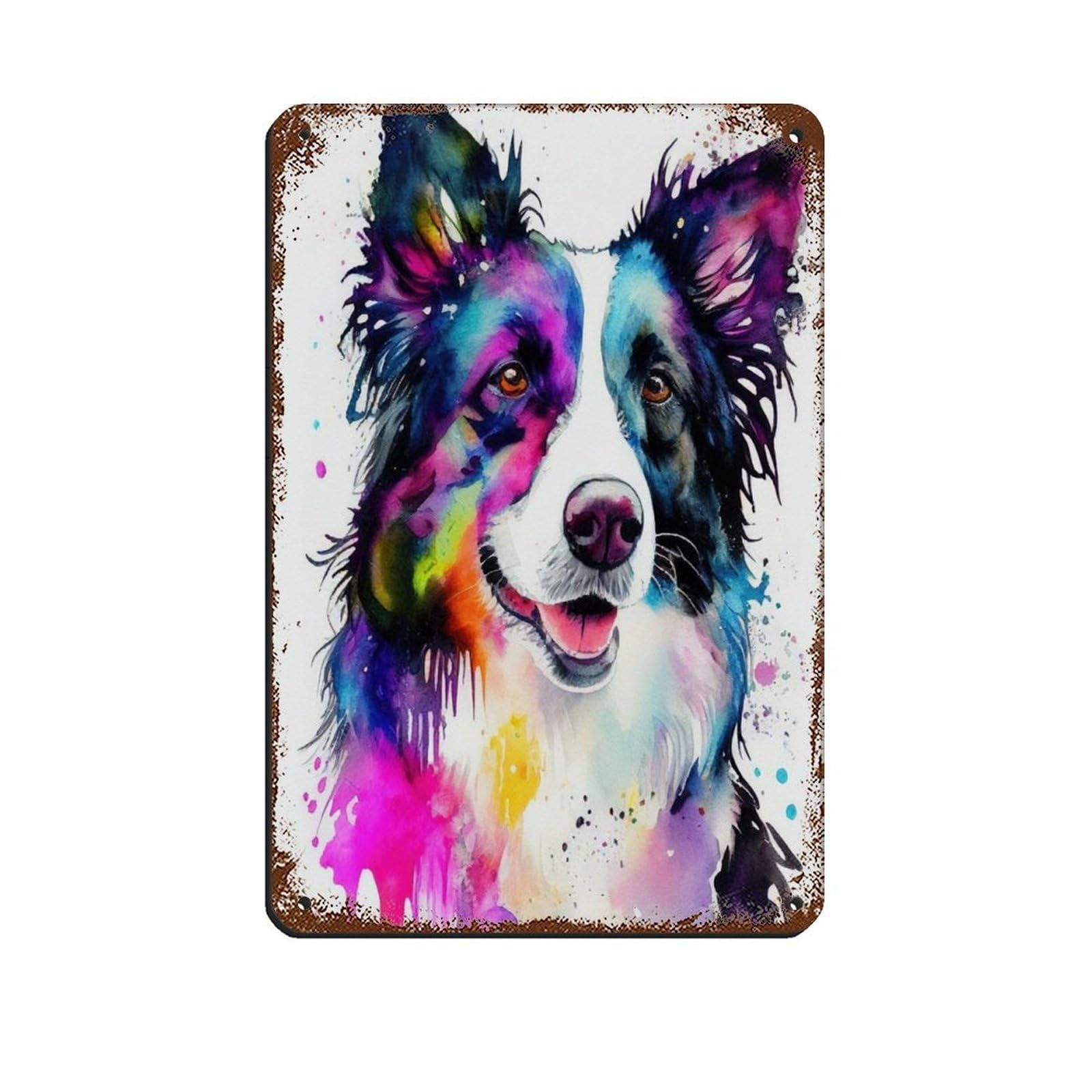Lxwnze 20L X 30W Cm Watercolour Border Collie Dog Portrait Poster Retro Poster Metal Tin Sign Chic Art Retro Iron Painting Bar People Cave Cafe Family Garage Poster Wall Decoration 8X12inch(20X30cm)