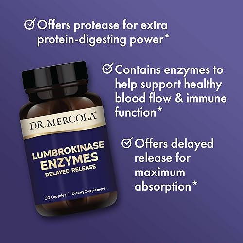 Miniatura 5 de Dr. Mercola Enzimas lumbroquinasa - Fórmula de liberación retardada - Suplemento dietético para apoyo cardiovascular y energético - Sin OMG, sin