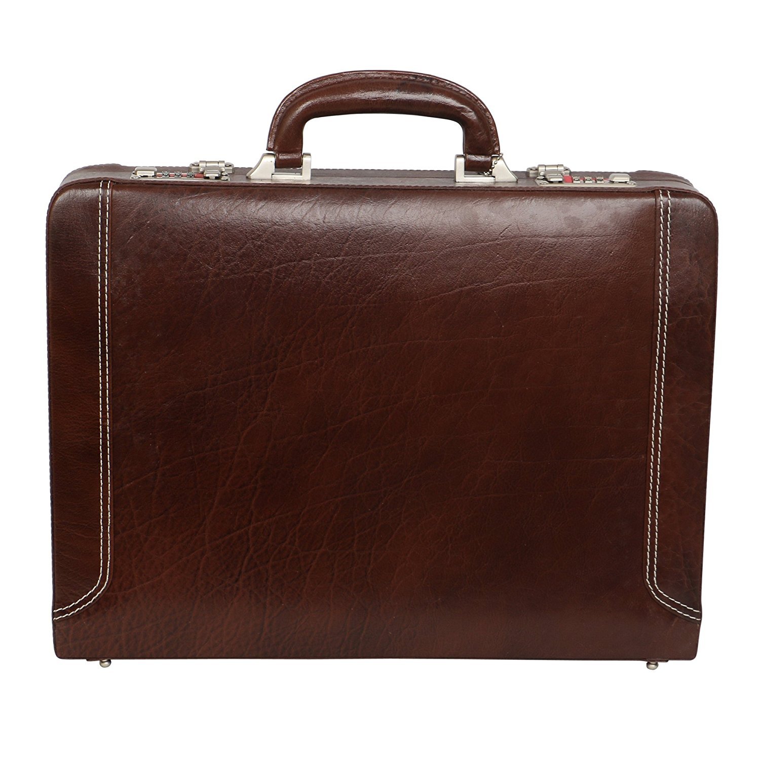 reo leather REO Mens Pure Leather Laptop Office Briefcase Bag for Business Men (Brown)-picture-10