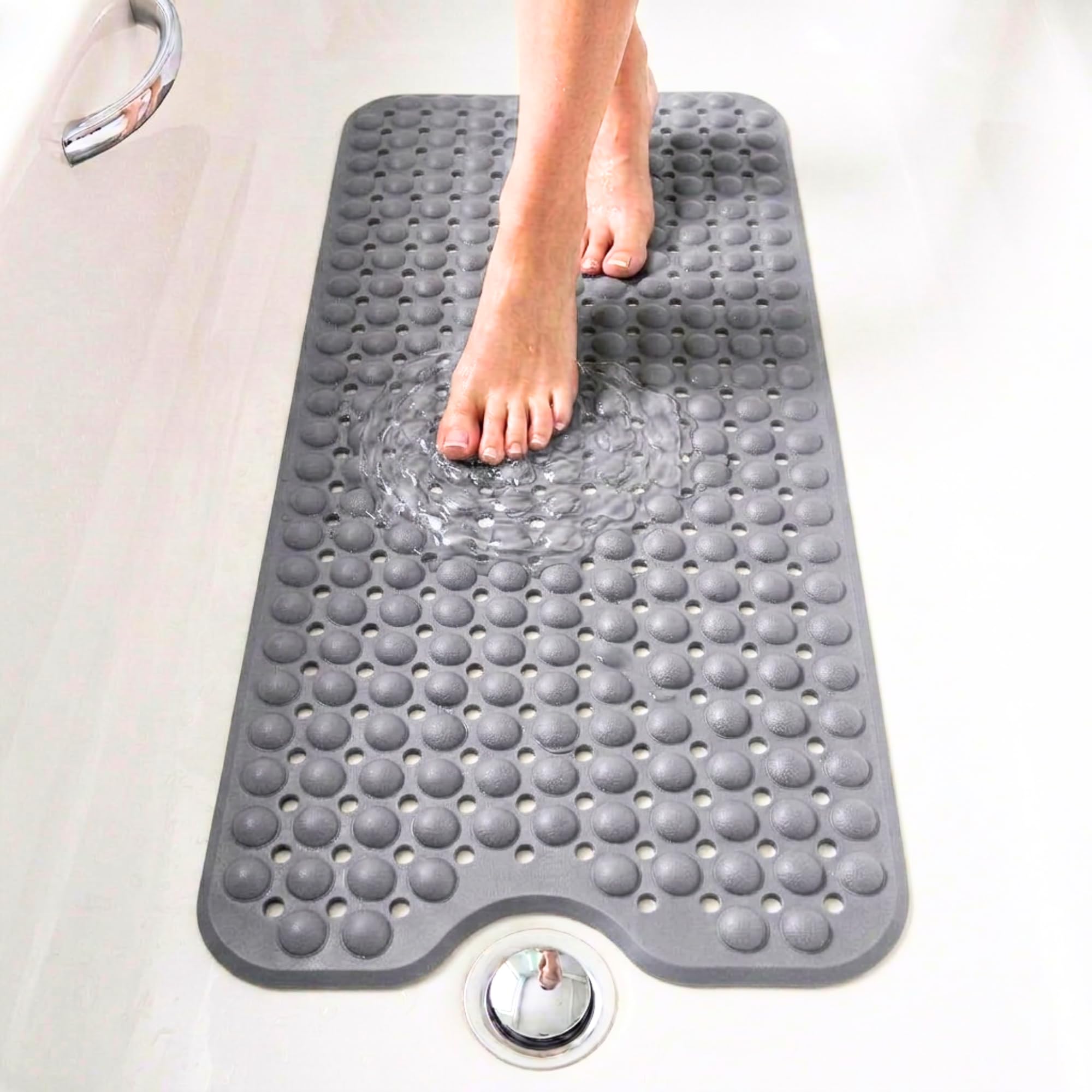 edihome, Alfombra Bañera Antideslizante, 100x40 cm, Alfombrilla Ducha, Burbujas con Ventosa sin BPA, Antibacterial, Resistente al Moho, Lavable a Máquina (Gris Claro, 100 x 40 cm)