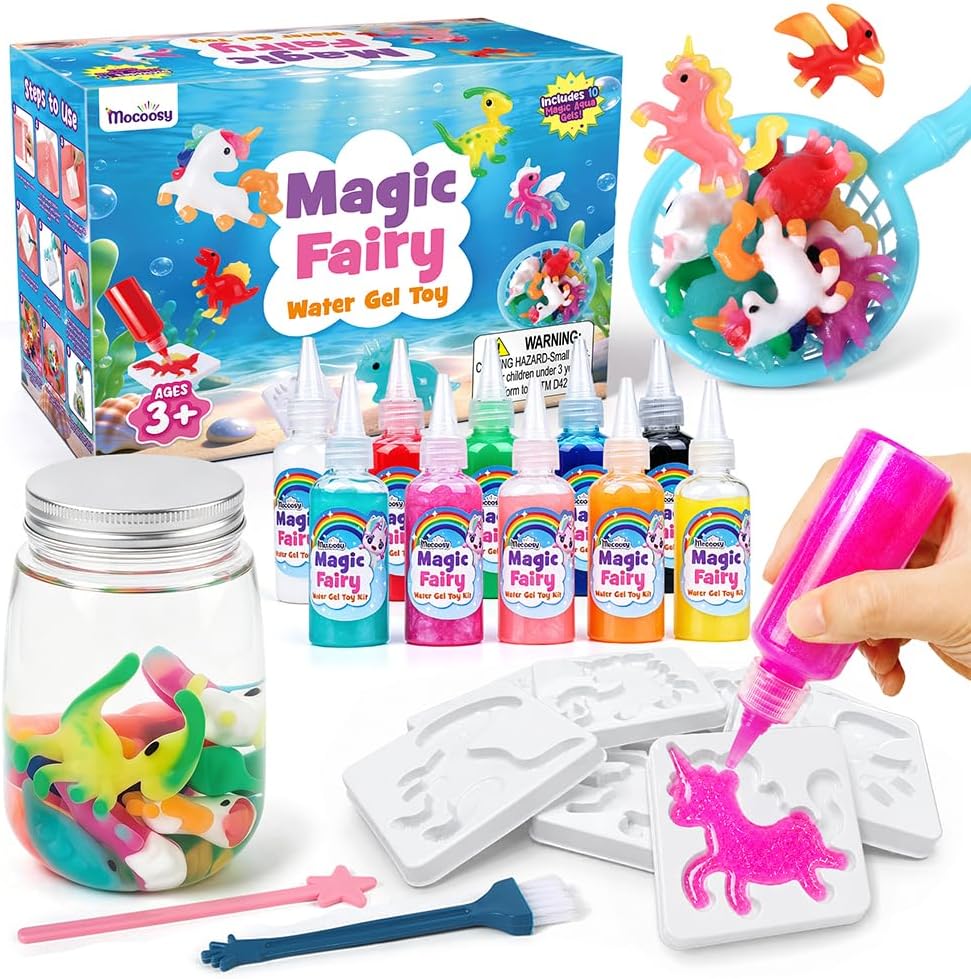 Mocoosy 10 Colors Magic Water Gel Kit for Kids, Aqua Fairy Water Elf Toy Kit with Aqua Gels & Squishy Molds, Make Your Own Squishies, DIY Squishy Maker Set Water Pets Summer Crafts Boys Girls Gifts