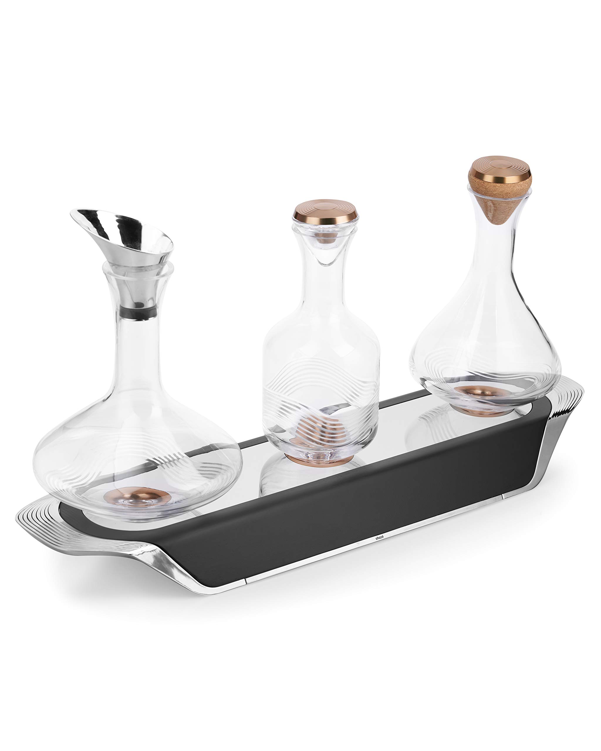 Trilogy Bar | 3 Alchohol decanters with Base | Made of Wood and Zamak | Barware | Color - Walnut 3