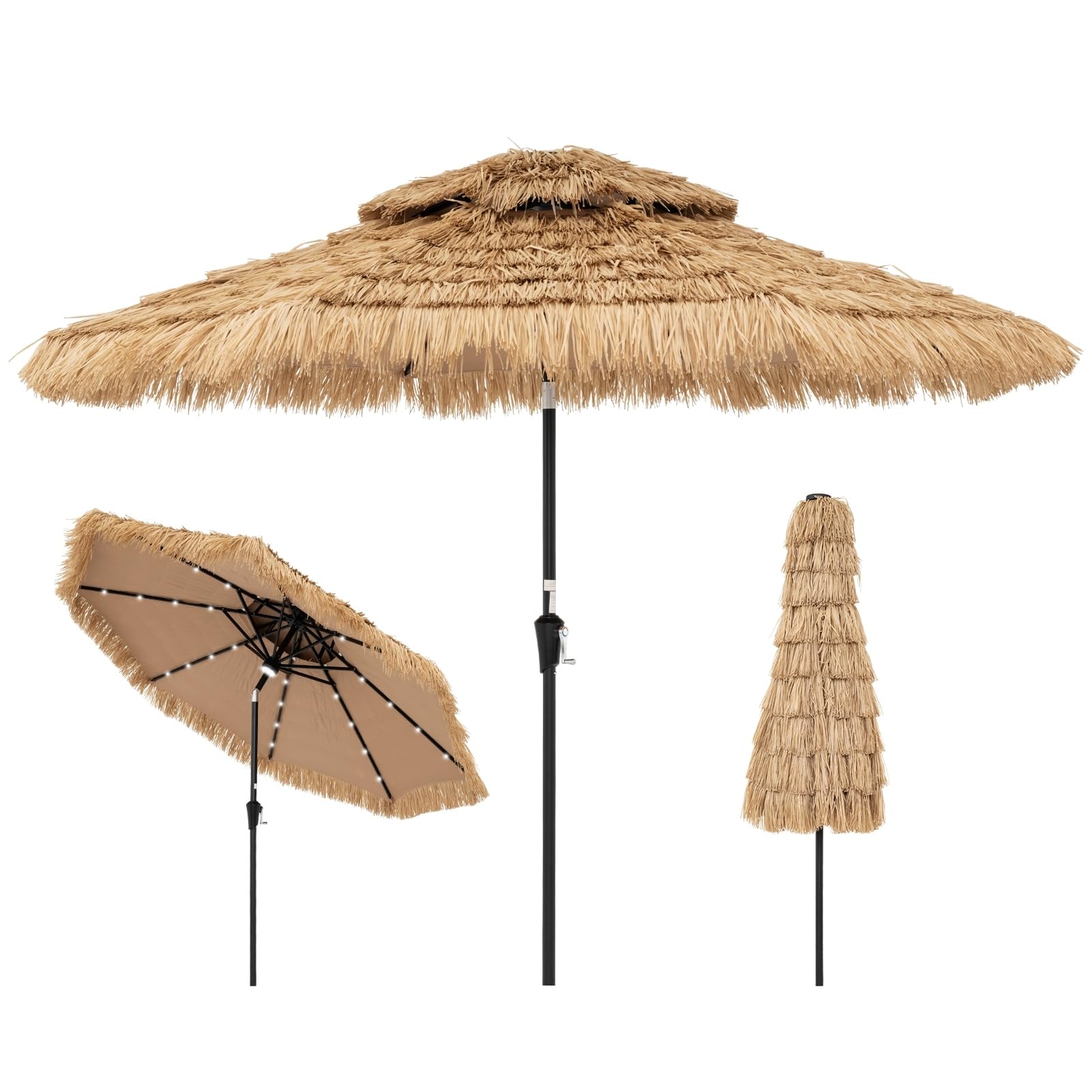 RELAX4LIFE Parasol de Plage Hawaï Tropicale LED Φ282cm