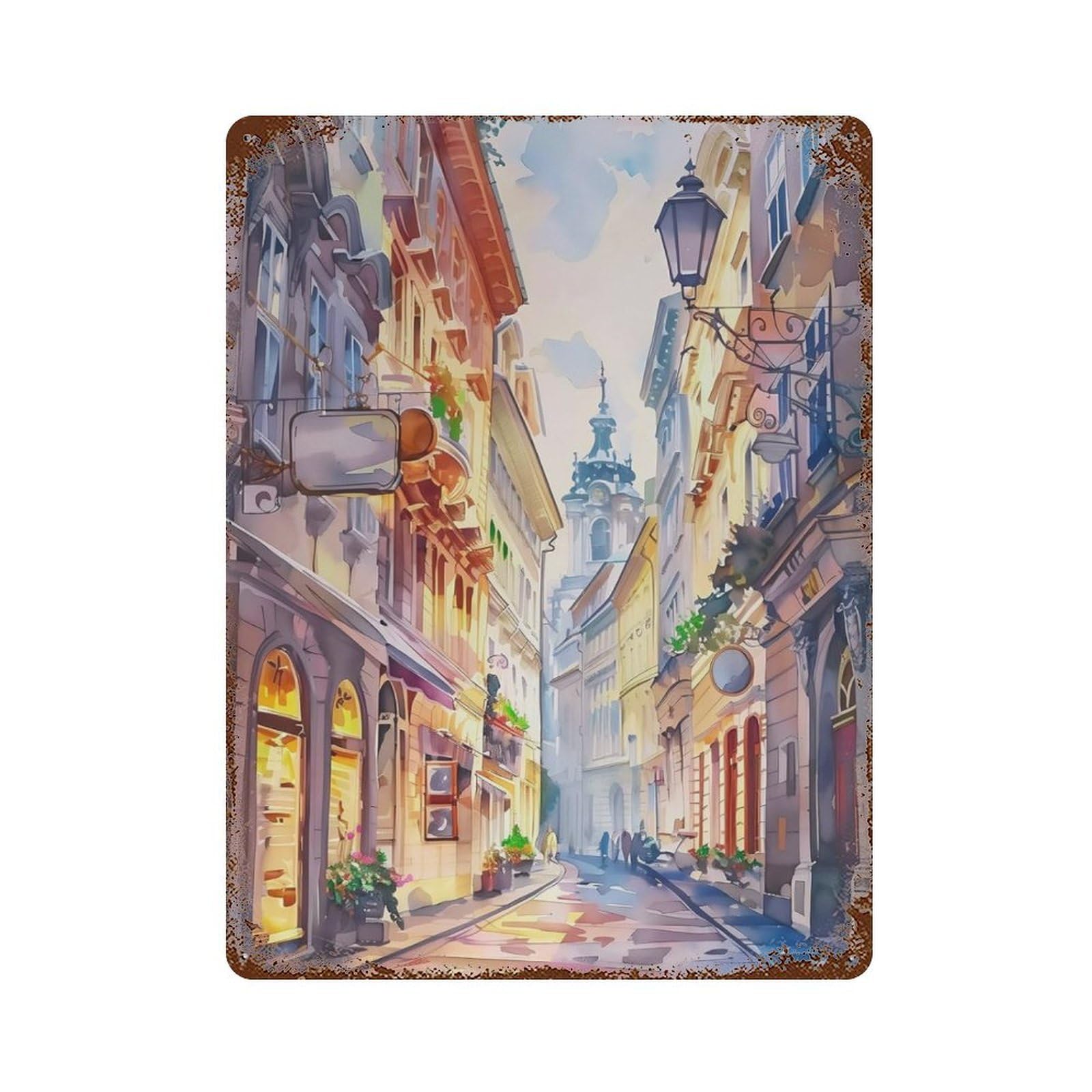 xiaoxiaoshen Cityscape French Street Alley Wall Decor Art Metal Tin Poster Modern Home Decor Art Home Bar Shop Decorations Vintage Sign 40x30cm