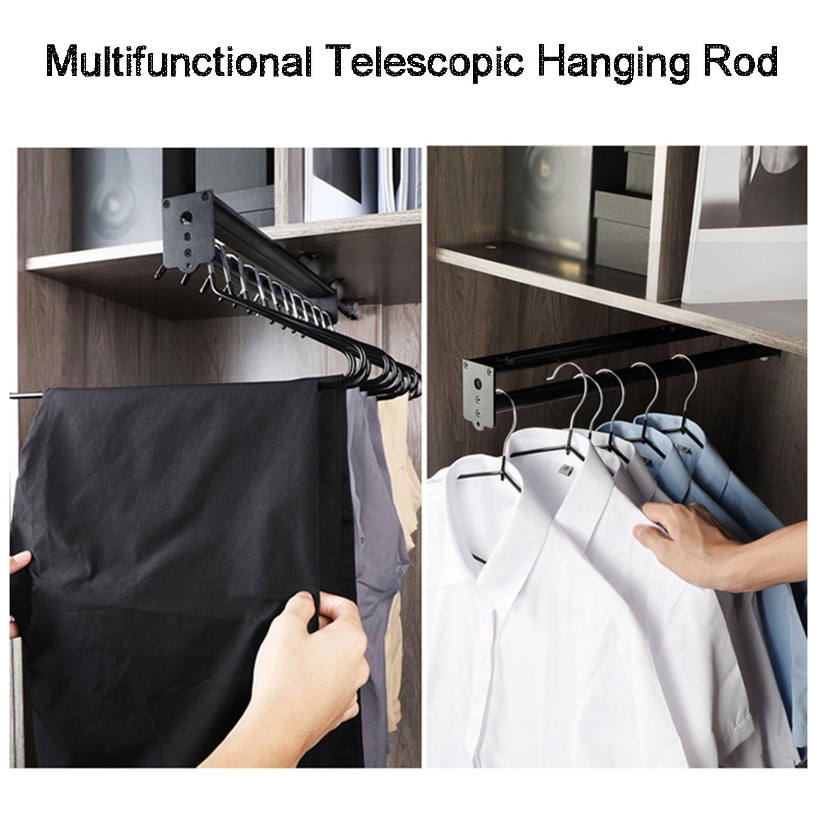 Genérico Perchero retráctil para Pantalones - Organizador Vertical extraíble con Barra para Colgar y Percha Superior (50 cm) - Solución para Ahorrar Espacio en el Armario