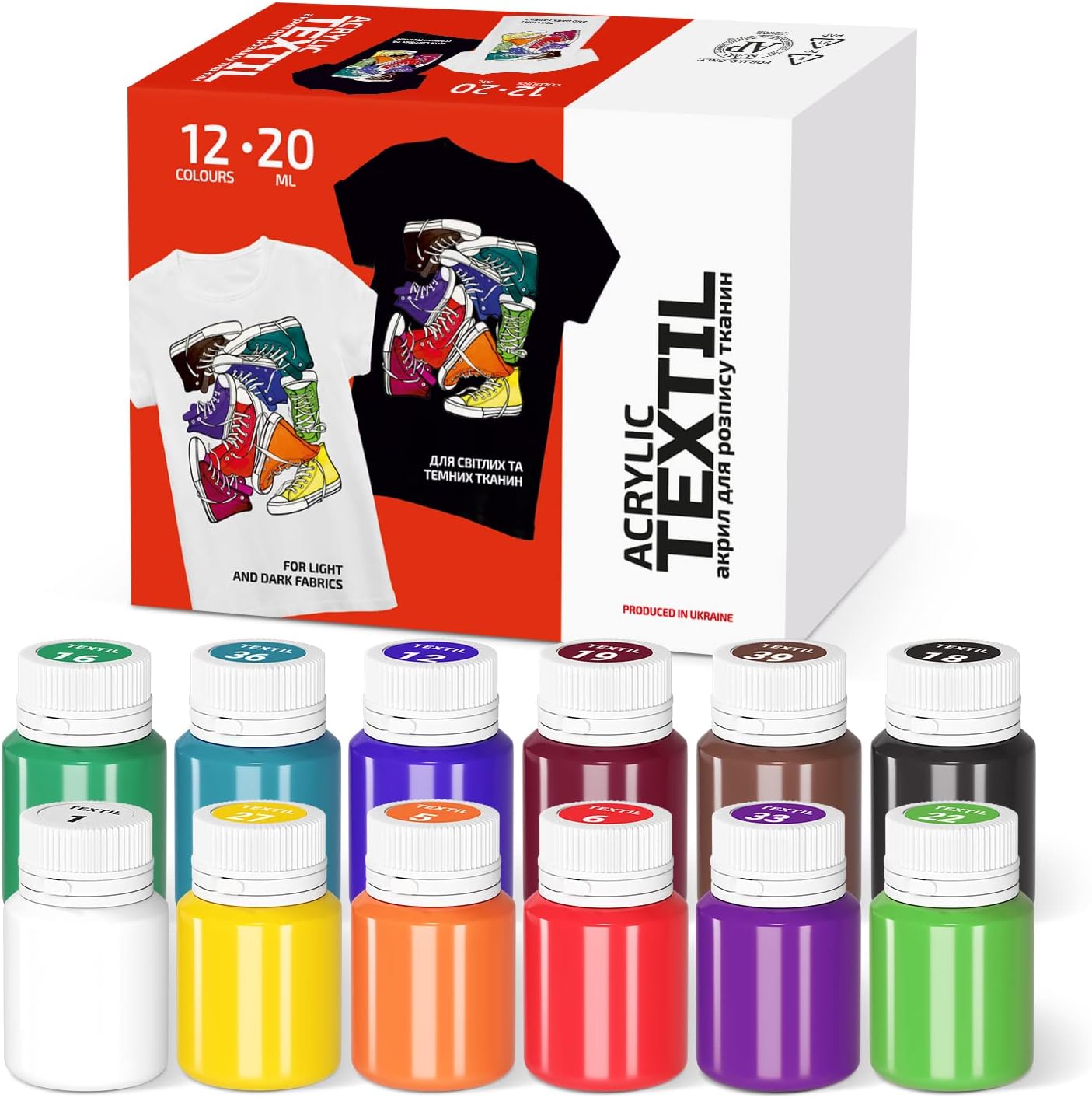 7 Artists Fabric Paint 12 Premium Fabric Paints x 20 ml Fabric