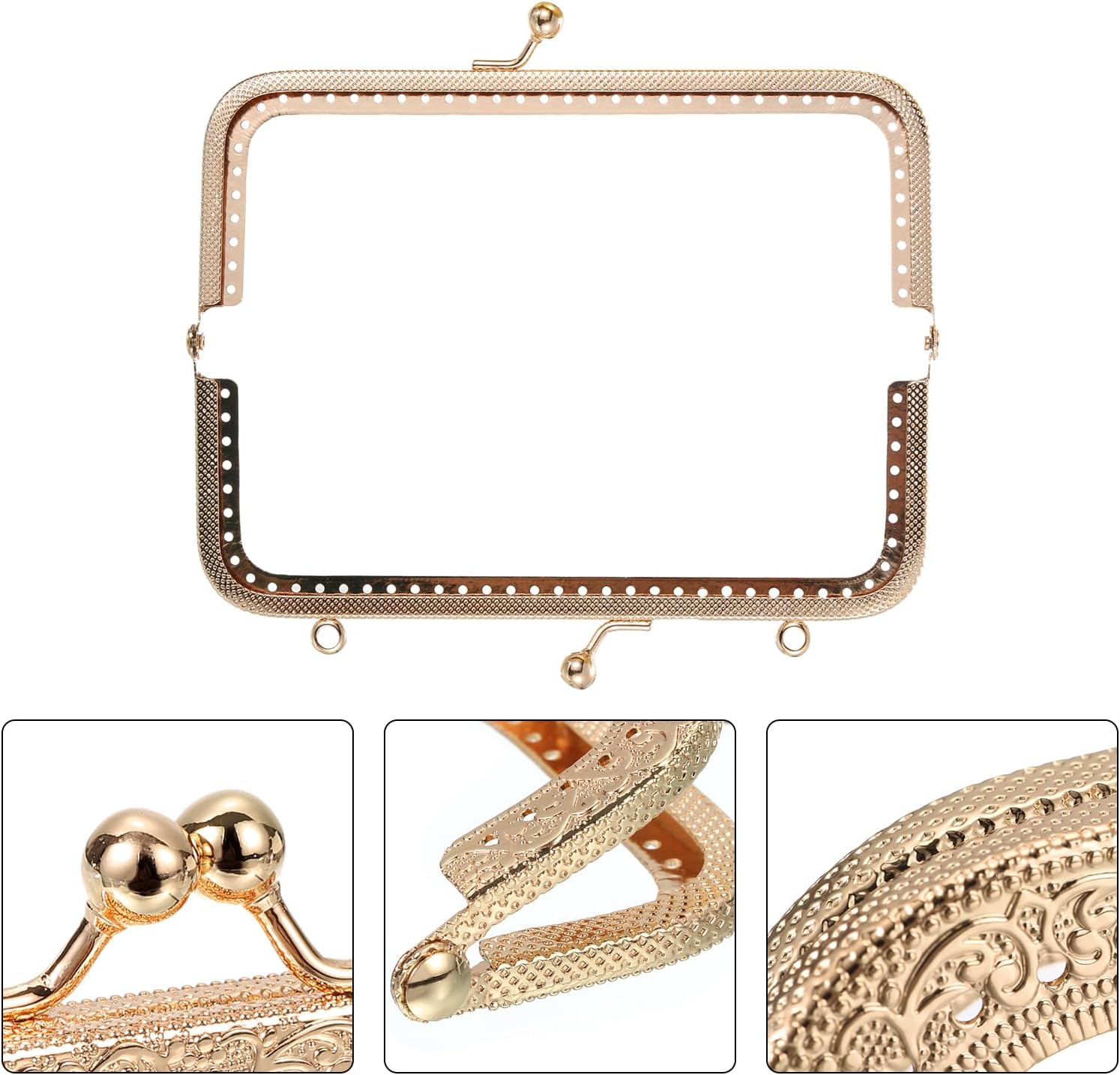 uxcell Metal Purse Frames - 5.91" 6Pcs Kiss Lock Clasp Frame Rectangle Embossed Clutch Frame Handles for Coin Purse Sewing Bag Making DIY Craft, Light Golden