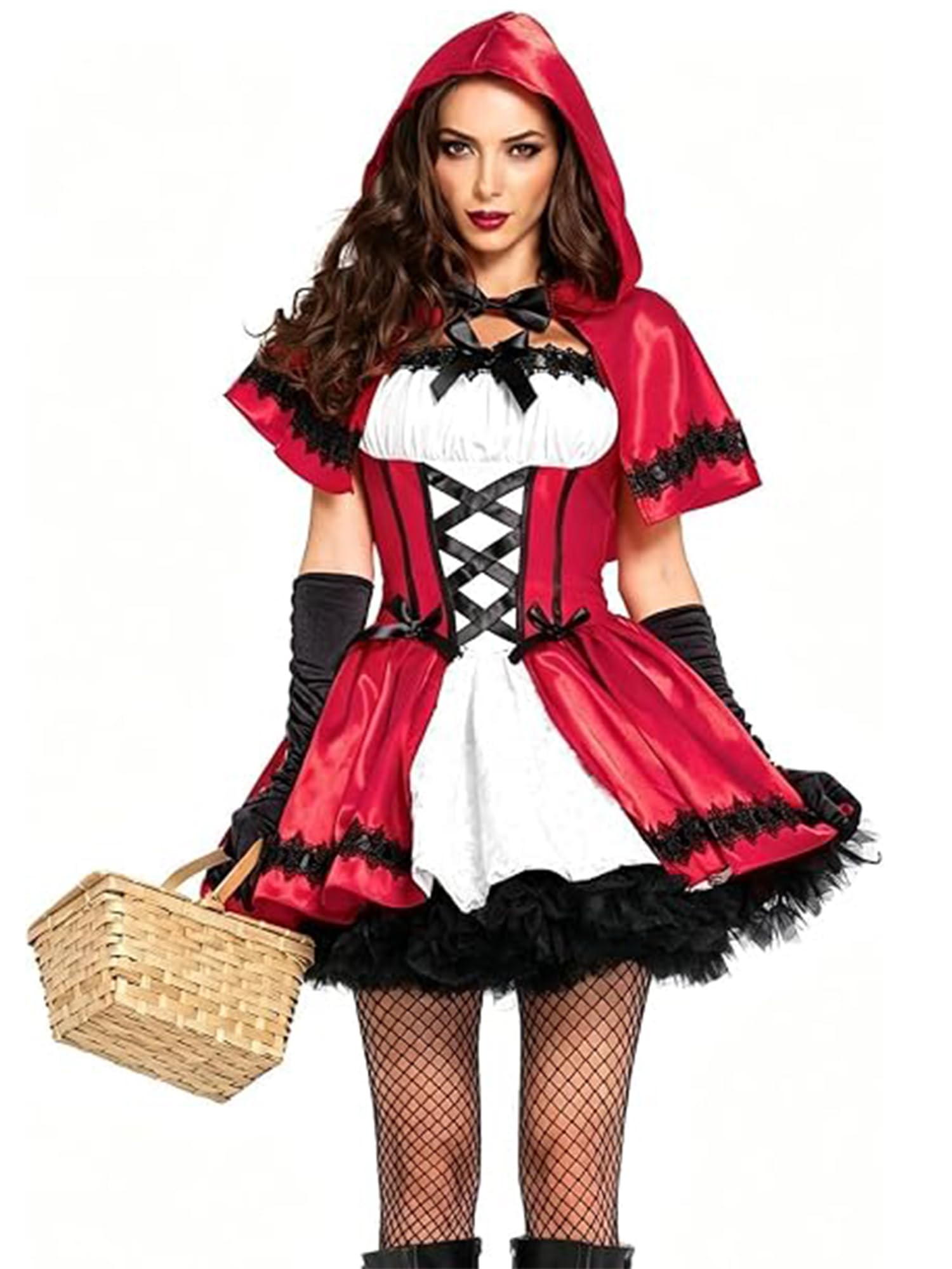 SANSIWU Adult Womens Little Red Riding Hood Costume Halloween Festive Party Cosplay (A-Red, XL)