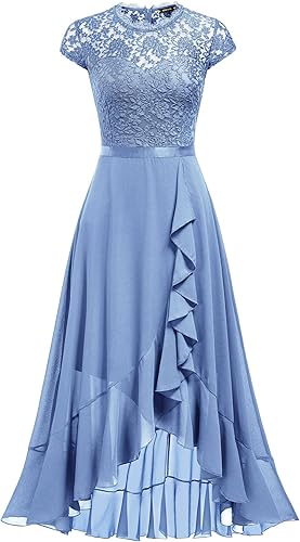 Vista 5 de Miusol Vestido largo de noche con volantes de gasa en contraste de encaje retro para mujer