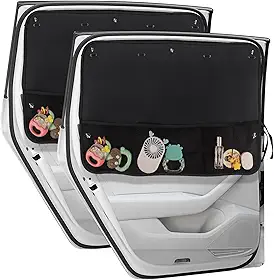 Para-sol de carro, janela lateral, 2 peças blackout para privacidade do bebê com bolsos de rede de armazenamento, cortinas automotivas 7 ventosas para proteção contra calor/proteção UV capas de