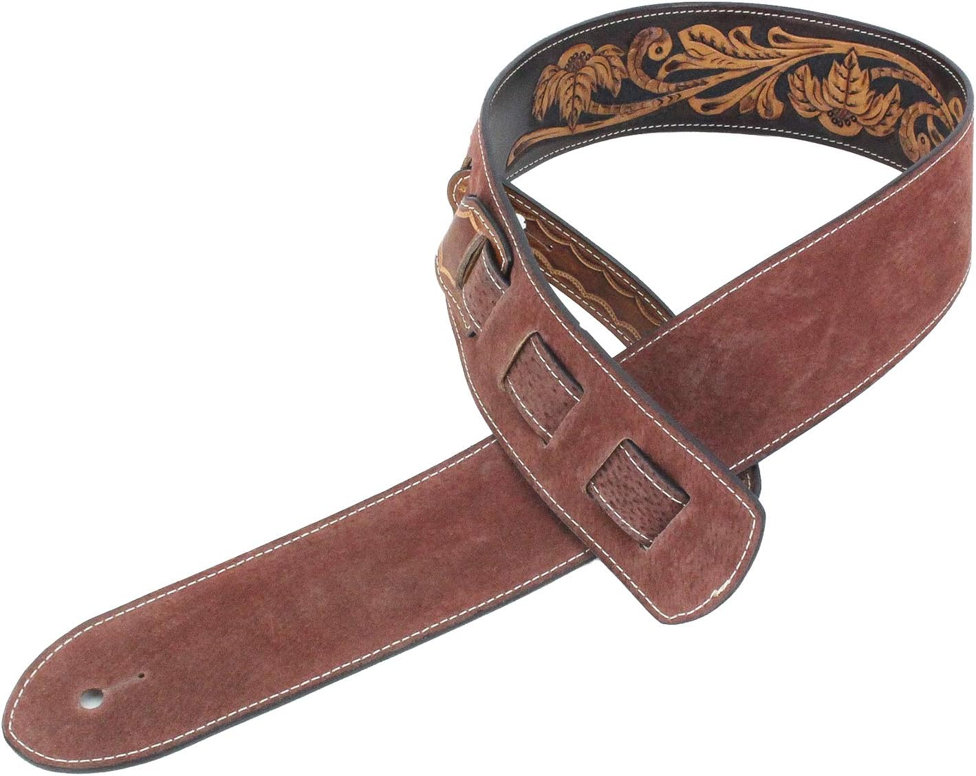 Walker & Williams LC-45 100% Handmade Premium Leather Guitar Strap with Hand Tooled Eagle