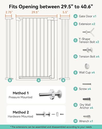Miniatura 8 de COMOMY Puerta de bebé extra alta de 42 pulgadas para puertas de escaleras, se adapta a aberturas de 29.5 a 40.6 pulgadas de ancho, puerta de
