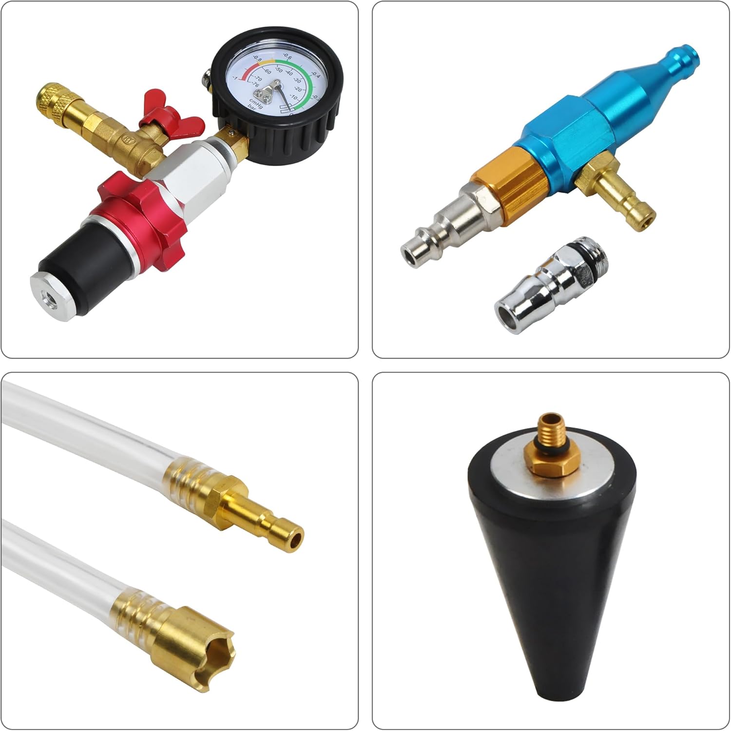 8PCS Coolant Vacuum Refill Kit, Quick Airlift Coolant Refill Tool with Pressure Gauge, 5 Sizes Adapters, Long Coolant Filling Hose for All Vehicles