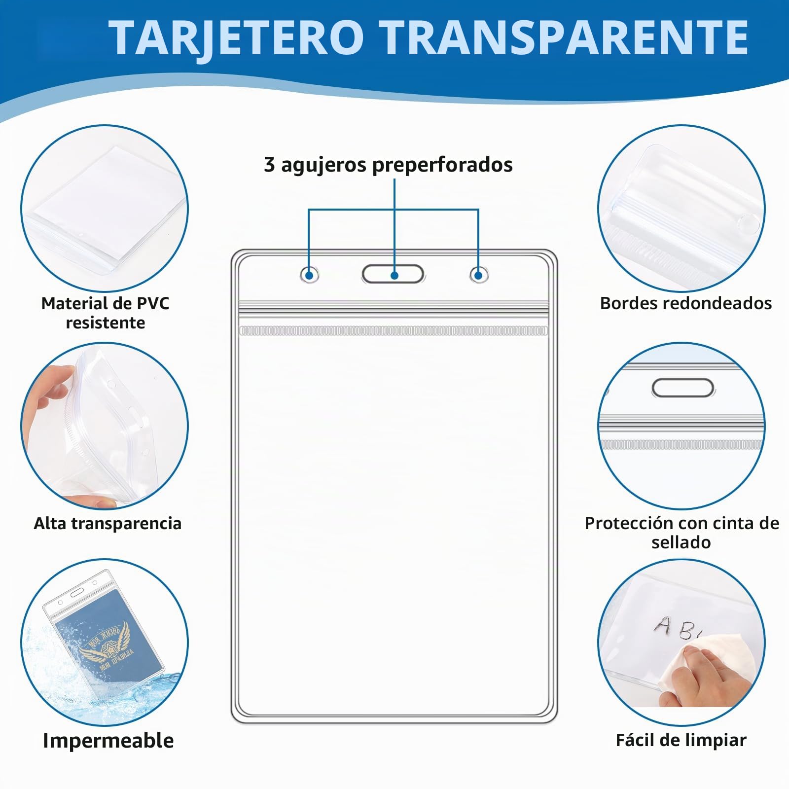 100 Piezas Porta Tarjetas Identificativas A6, 11 x 16 cm, con Cordón y Hebilla Ajustable, Impermeable, Transparente de PVC para Tarjetas Identificativas Vertical, para Oficina Estudiante Exposición