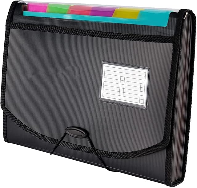 Expanding File Organisers A4 Size, 13 Pockets Filing Boxes Document Organiser, Ansook Accordion Desk Folder Expander with Tabs Dividers, Portable Files Wallets Plastic Documents Bills Storage Box