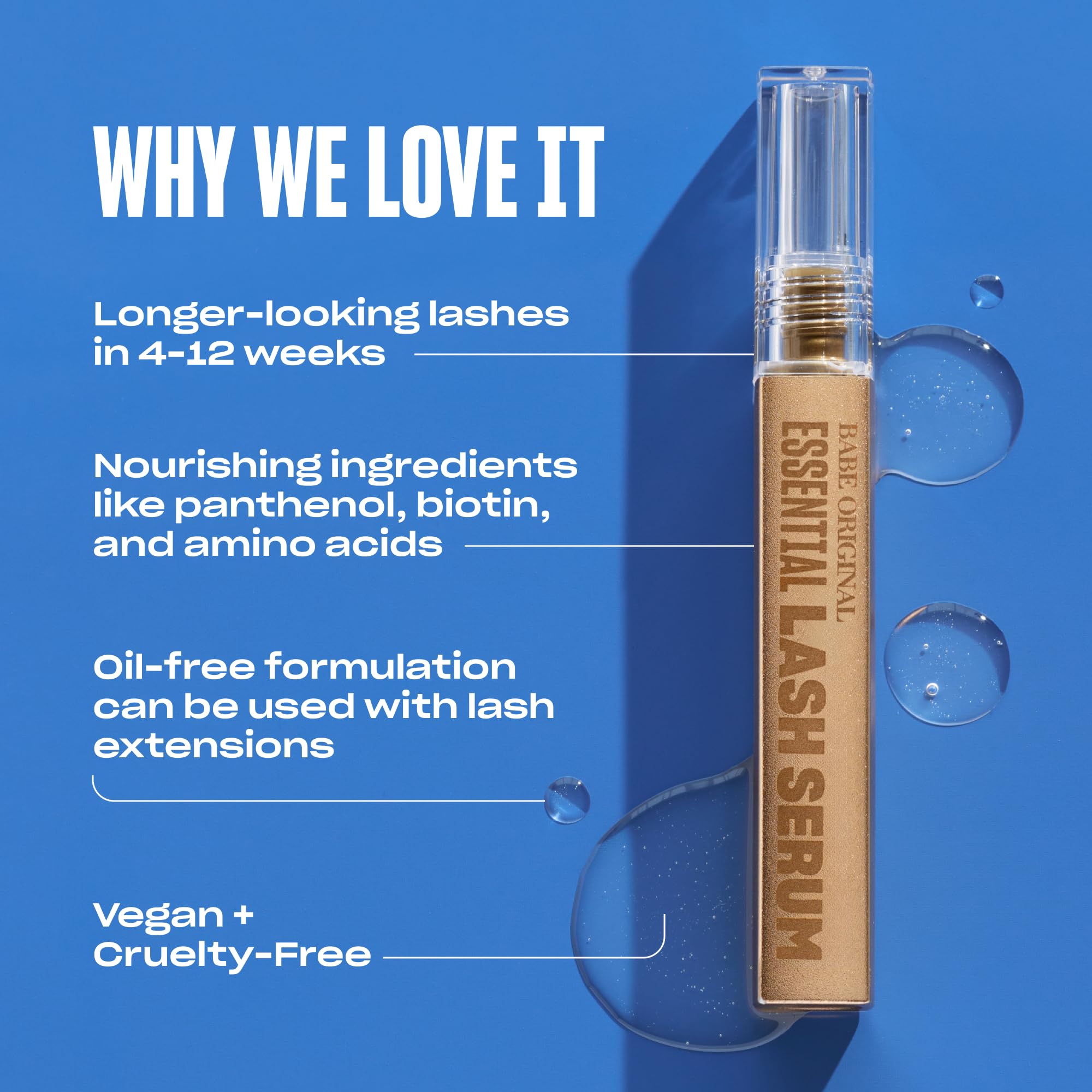 Sérum para pestañas Babe Original: pestañas más voluminosas y de aspecto más largo, tratamiento avanzado para mejorar las pestañas, extensiones y cejas naturales, vegano y libre de crueldad animal