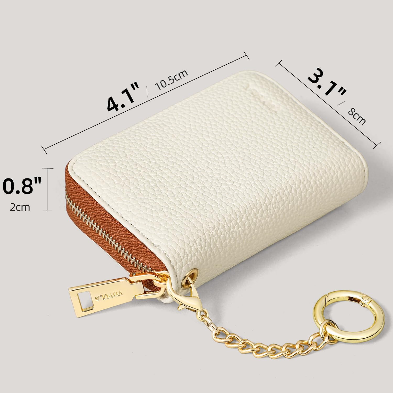 Lether Women Credit Card Wallet, Zipper Business Card Holder for Women, RFID Blocking, KeyChain Wallet (White) - Image 6