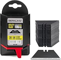 Berkling SK2H Utility Knife Blades 100 Pack with Dispenser - 3X Sharper, 5X Durable Laser-Sharpened Black Carbon Steel T-Shape Razor Blades