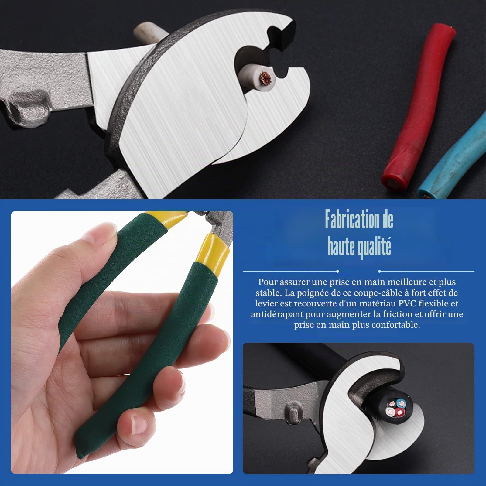 Glarks Lot de 3 coupe-câbles de 15.2 cm, 20.3 cm, 25.4 cm à haut effet de levier,Outil de coupe de câble tranchant avec prise en main confortable pour aluminium, fil audio, câble de frein de vélo