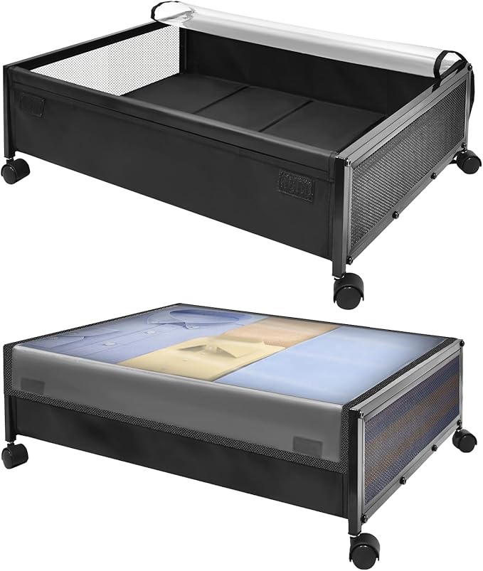 SPECILITE Under Bed Storage On Wheels, 2 Pack Rolling Underbed Metal