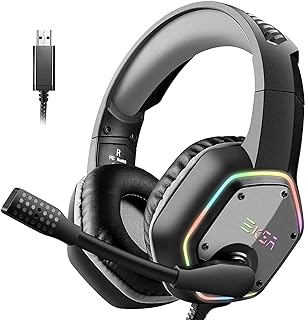 EKSA USB Gaming Headset for PC, Computer Headphones with Microphone/Mic Noise Cancelling, 7.1 Surround Sound, RGB Light - Wired Headphones for PS4, PS5 Console, Laptop, Call Center
