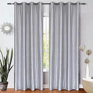 WUBODTI Silver Faux Silk Curtains Sparkle Metallic Satin Curtain Drapes ...