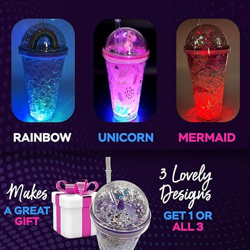 Miniatura 7 de Taza con luz LED de sirena con pajita, vaso de 16 onzas con luces, tapa y pajita, vasos de bombilla LED para bebidas con pajita, fiesta brillante,