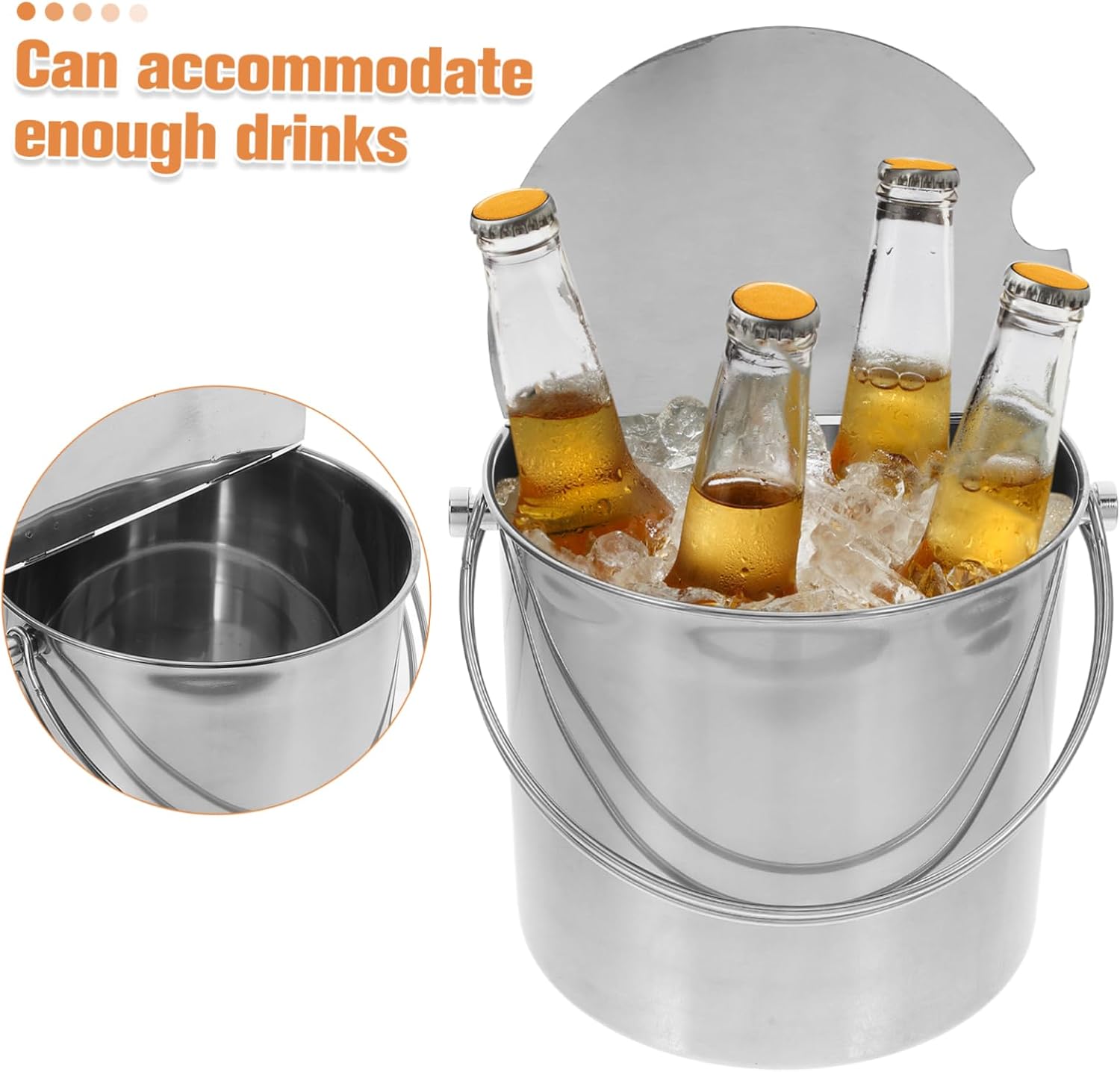 SOLUSTRE Stainless Steel Ice Storage Bucket Wine Ice Storage Drink Bucket Lid and Tongs