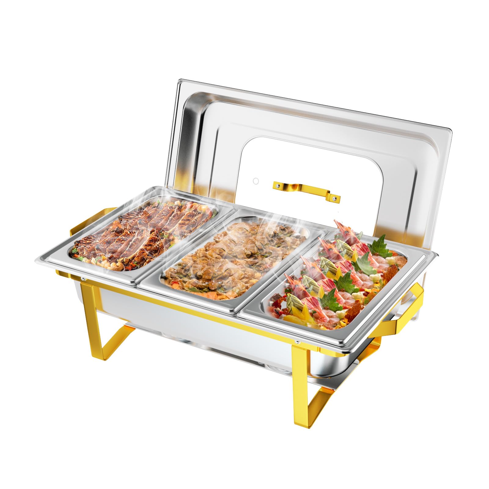 RoVSUN - Plato de Acero Inoxidable para Servir Comida, 8 Cuartos de galón, Calentador de Alimentos para restaurantes, Estufa Rectangular para bufé con Marco Plegable para Fiestas
