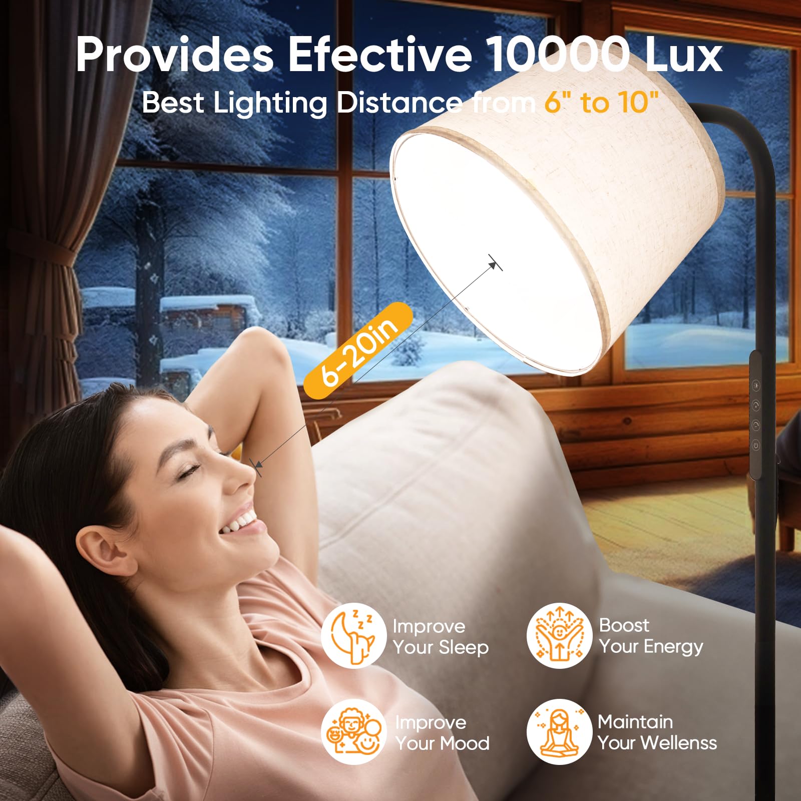 Caromolly Lichttherapielampe 10000 Lux Tageslichtlampe mit Fernbedienung, 3 Farbtemperaturen, Dimmer und Timer