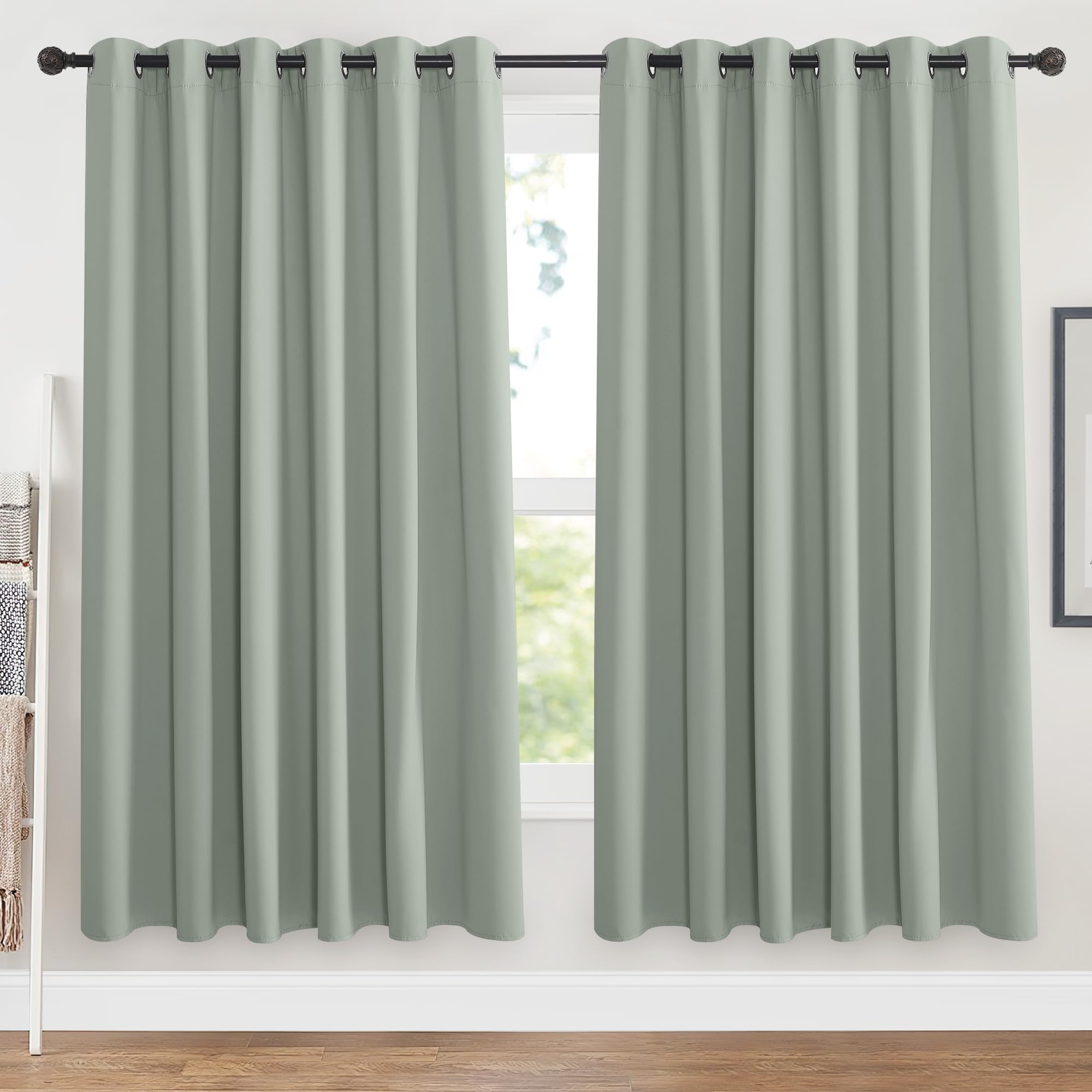 PONY DANCE Extra Wide Blackout Curtains for Room Darkening Sage Green Thermal Curtains Eyelet Window Treatments for Living Room, Childerns Bedroom, 1 Pair, W90 X L72 Inch โ image 1