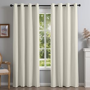 PFAS Free Flame Resistant Natural Linen Blackout Curtains 2 Panels Set, Thermal Insulated Light Blocking Drapes for Bedroom Living Room