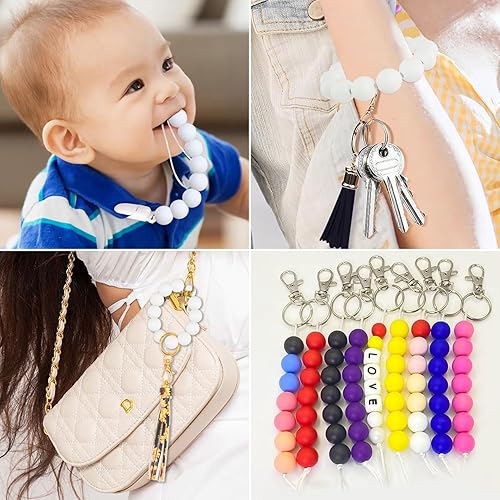 Vista 13 de CZWZ 160 cuentas de silicona negra, 0.59 pulgadas, cilíndricas, sueltas para hacer llaveros, bolígrafos, collares, joyas, pulseras, manualidades