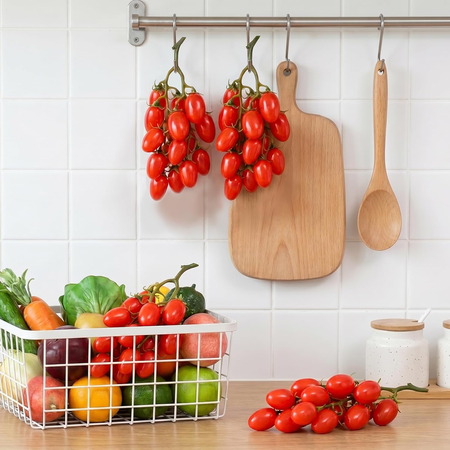 Gresorth 2 Pack Artificial Red & Yellow Cherry Tomatoes Decoration Fake Tomato for Home Kitchen Party Christmas