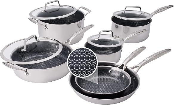 Henckels Paradigm 10-Pc Ceramic Cookware Set, Oven Safe Up To 500F | Non-toxic, food-safe, ceramic nonstick coating. Induction Cookware Compatible for All Cooktops. Scratch Resistant.