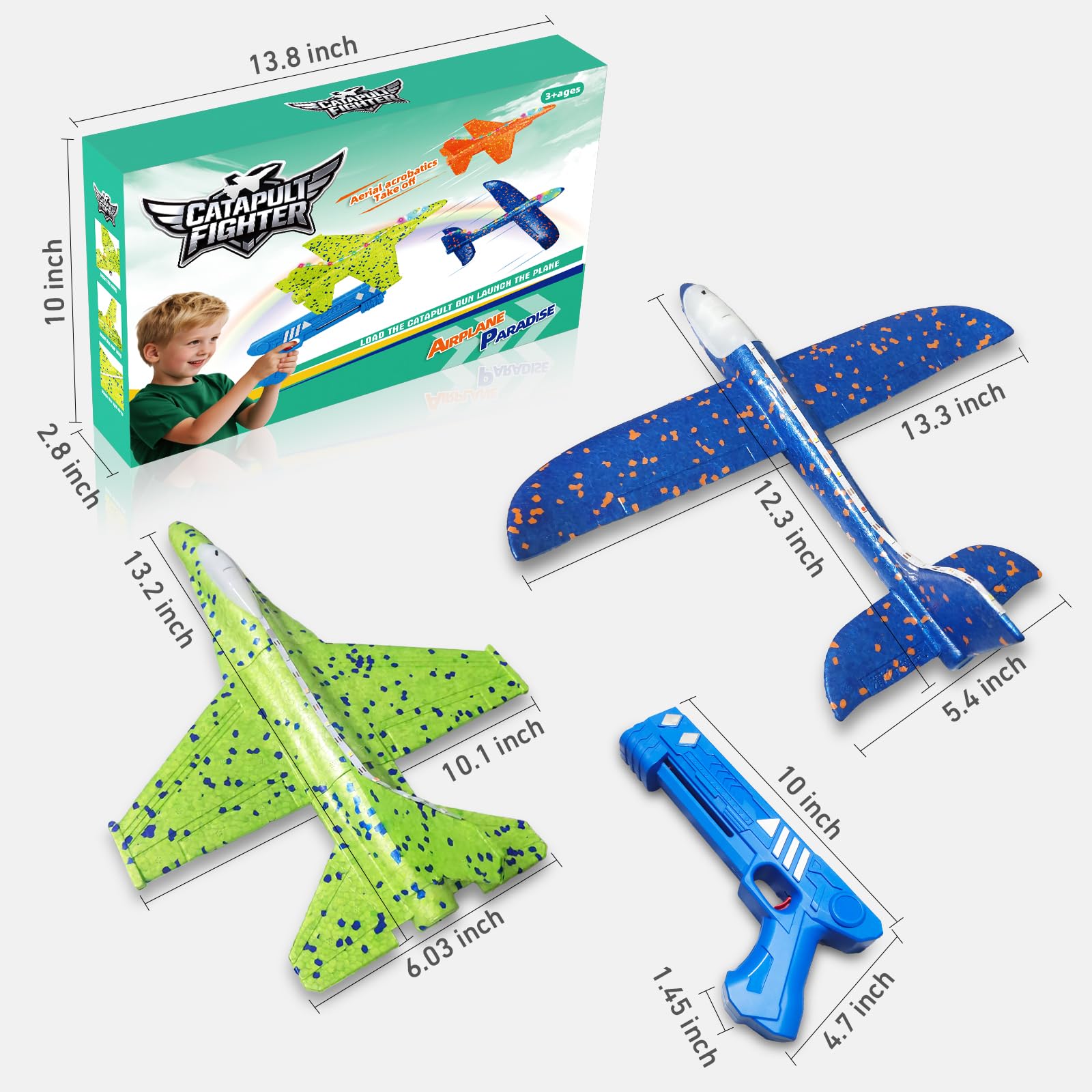 3 Pack Airplane Launcher Toys, 13.2 inch LED Foam 2025 J-15 Fighter Jet ＆ Glider Catapult Plane for Boys, Flying Toys Birthday Halloween for Boys Girls 4 5 6 7 8 9 10 11 12 Year Old