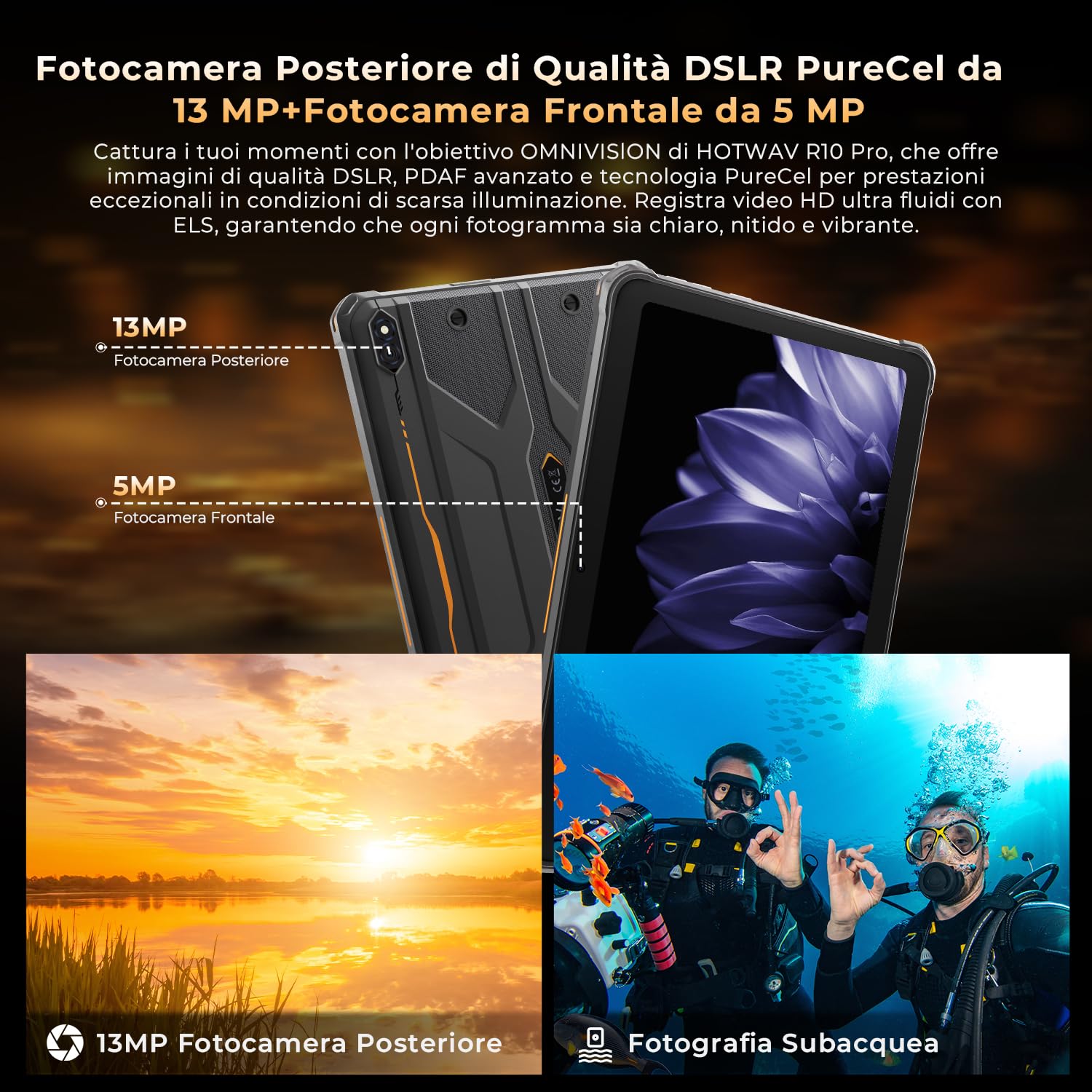 HOTWAV R10 Pro 2025 Tablet Rugged Android 14, 10.1 Pollici HD+ Tablet Robusto 10800mAh, 20GB+256GB/1TB TF Tablets, 13MP+5MP Octa-Core IP68 Tablets Impermeabile Dual SIM 4G-LTE/5G WiFi/Face ID/GPS/OTG