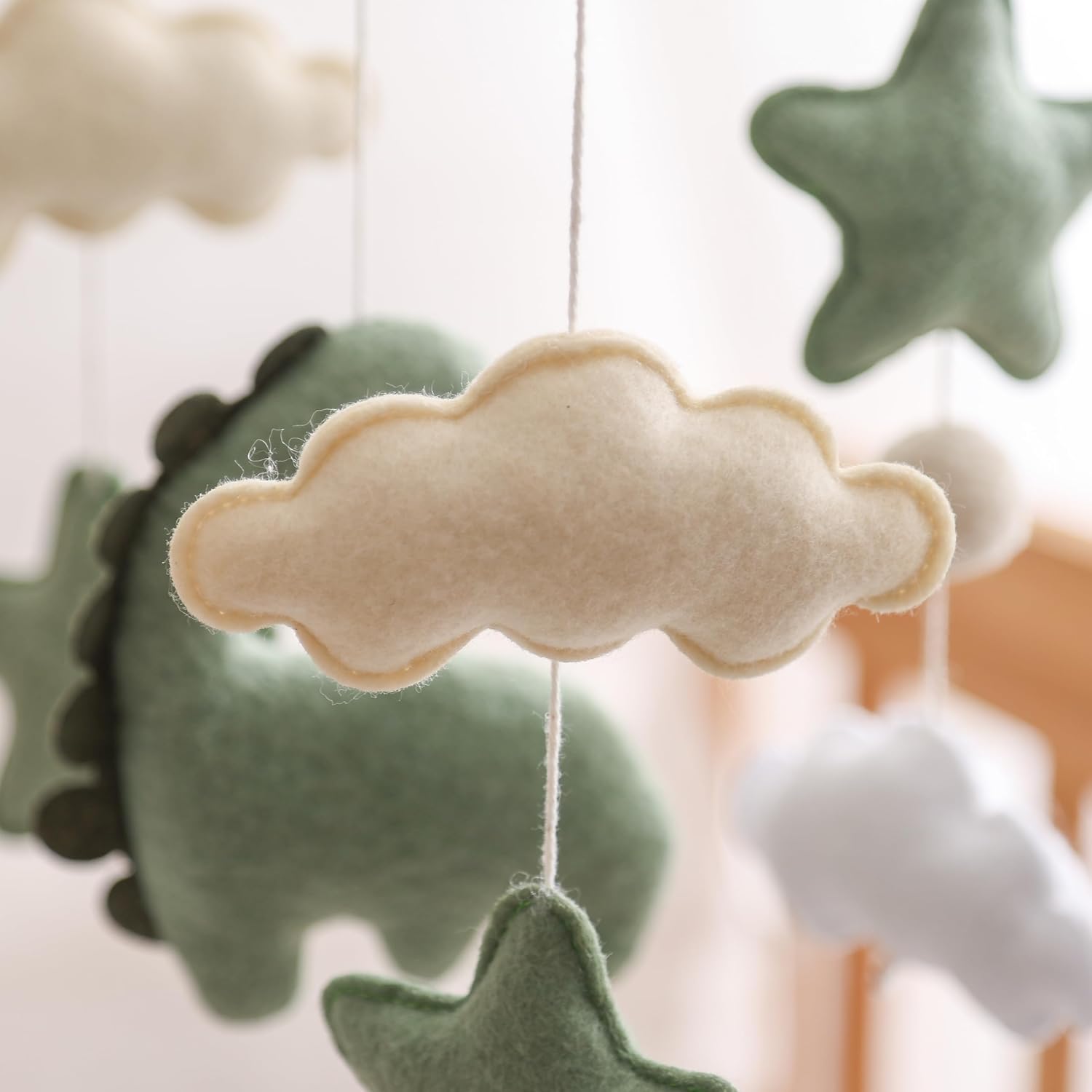Baby Mobile for Crib – Handmade Dinosaur Baby Crib Mobile with Clouds & Stars, Nursery Mobiles Felt Hanging Toy with Beech Wood Ring, Mobile for Crib Neutral Baby Mobile for Bassinet Decor