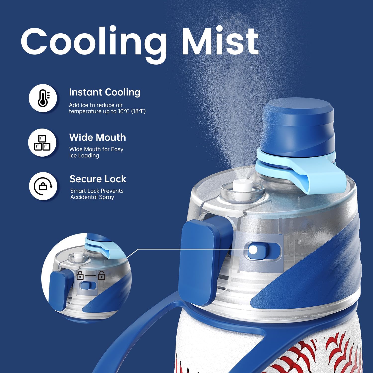 Baseball Water Bottle - 20oz Insulated Misting Water Bottles Stainless Steel 3D Textured - Baseball Accessories Gift for Kids - Image 2