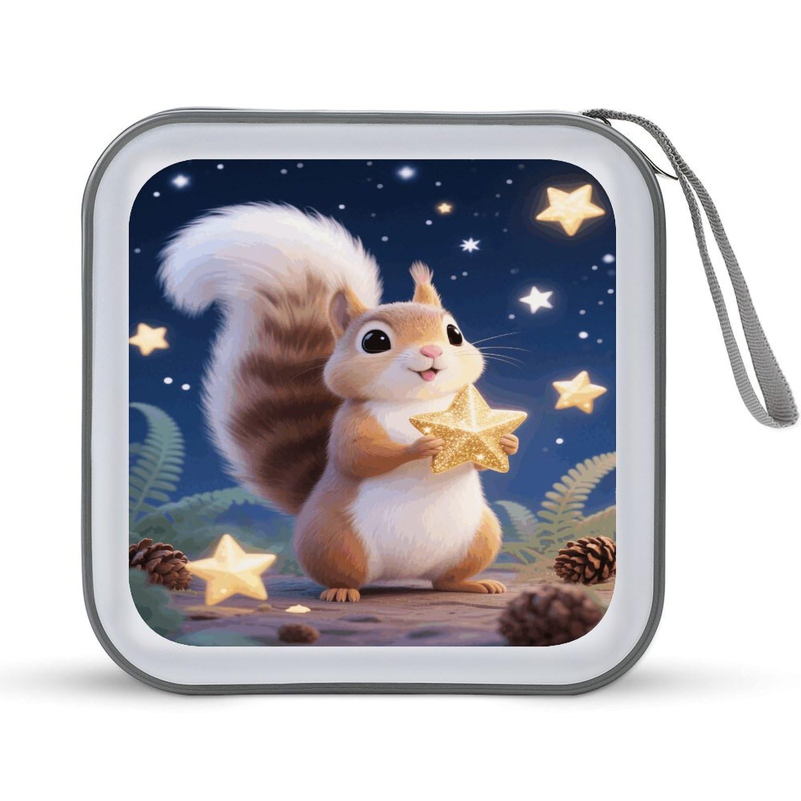 VstaDank Cute Squirrel Star CD Case Portable Zipper CD Case 40 Capacity Hard Plastic DVD Cases Holder Large Storage Disc Wallet Bag for Car Home Travel DVD Collection Bag