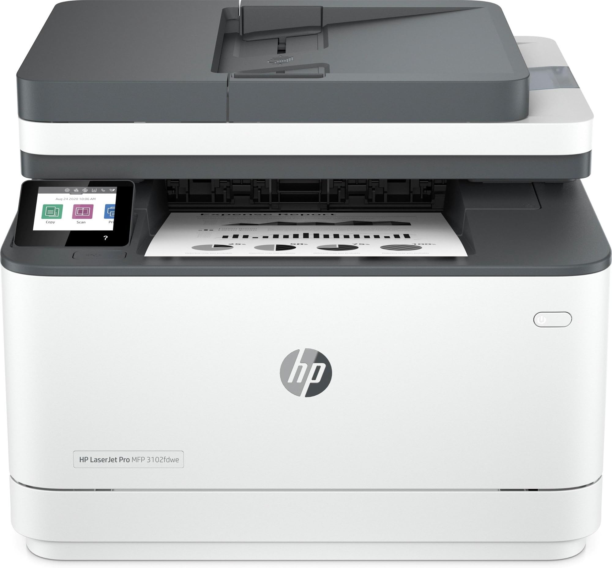 HP LaserJet Pro MFP 3102fdwe 3G630E, Stampante Multifunzione A4, Stampa Fronte e Retro Automatico in b/n, 33 ppm, USB Host, Wi-Fi, Ethernet, Fax, ADF, Smart, Bianca