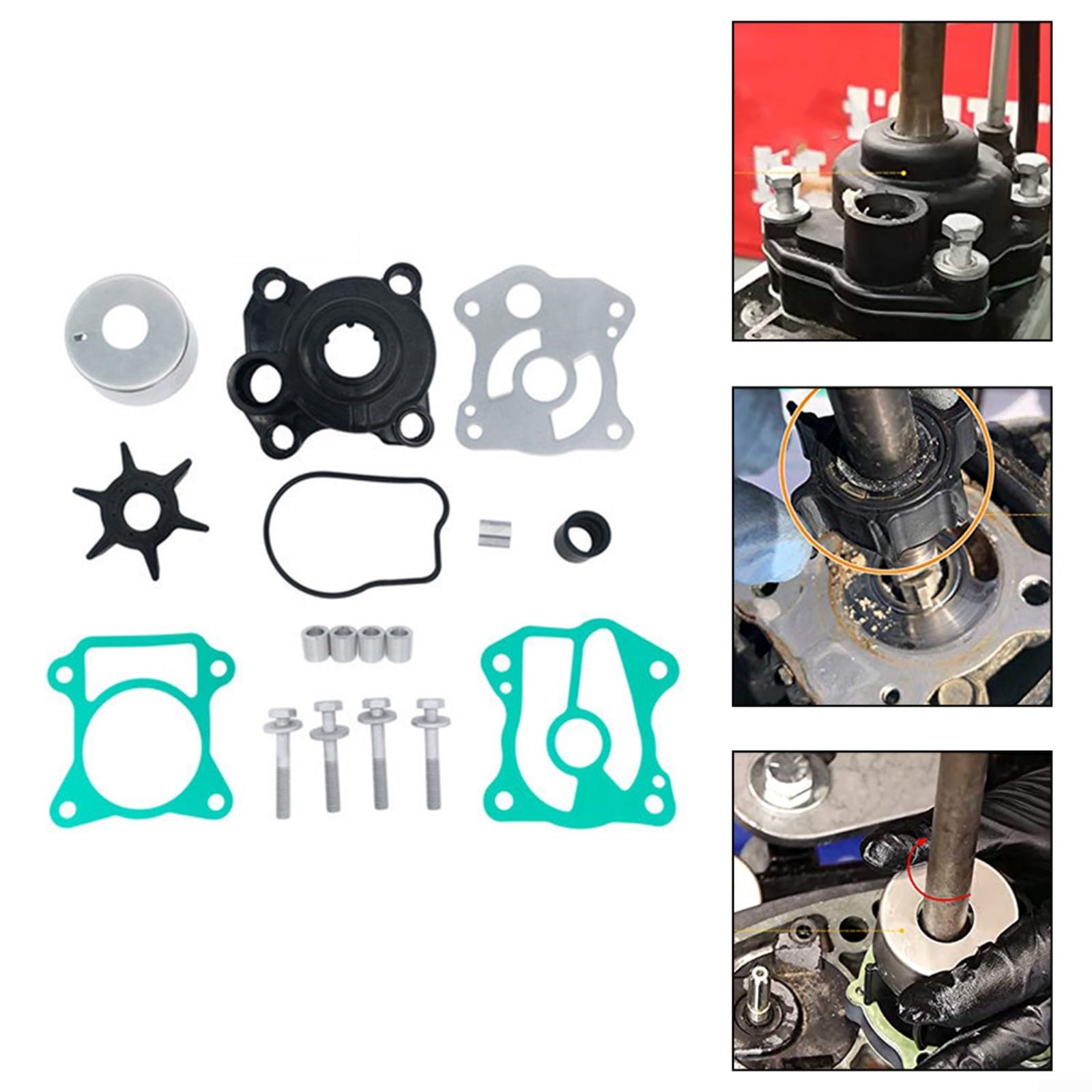 Edelstahl Außenborder Wasserpumpe Impeller Kit für Honda 40-50PS Motoren Komplettes Reparaturset mit Gehäuse, Dichtungen, Dichtungen Hardware für BF Serie