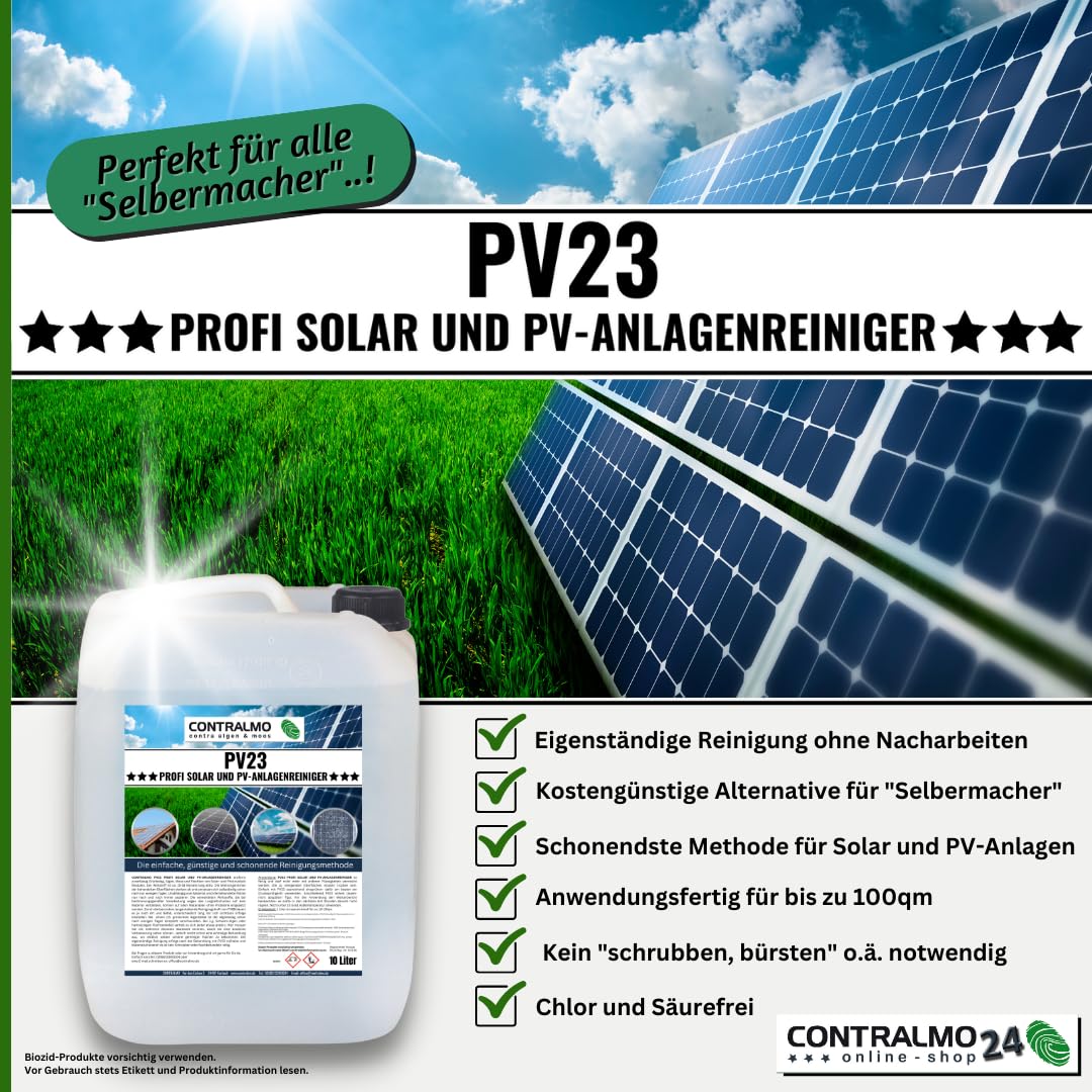 PV23 Profi Solar und PV- Anlagenreiniger | Photovoltaikanlagen Reiniger | Reinigung Solarpanel | kostengünstige Alternative | ohne Nacharbeiten | ideal für Selbermacher |