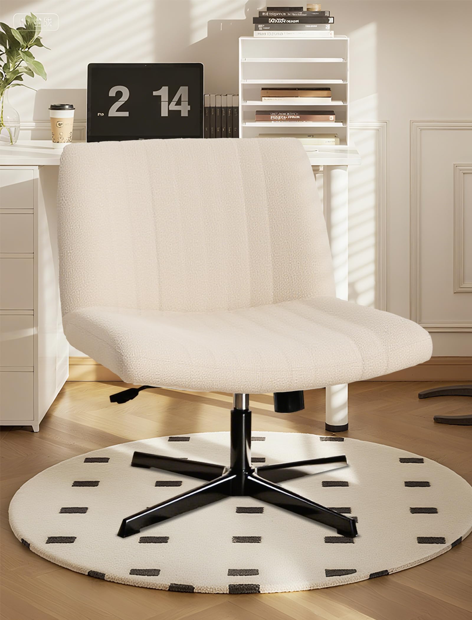 Dlewmsyic Criss Cross Office Chair - Comfy Cross Legged Desk No Wheels Armless Computer Task Height Adjustable Fabric
