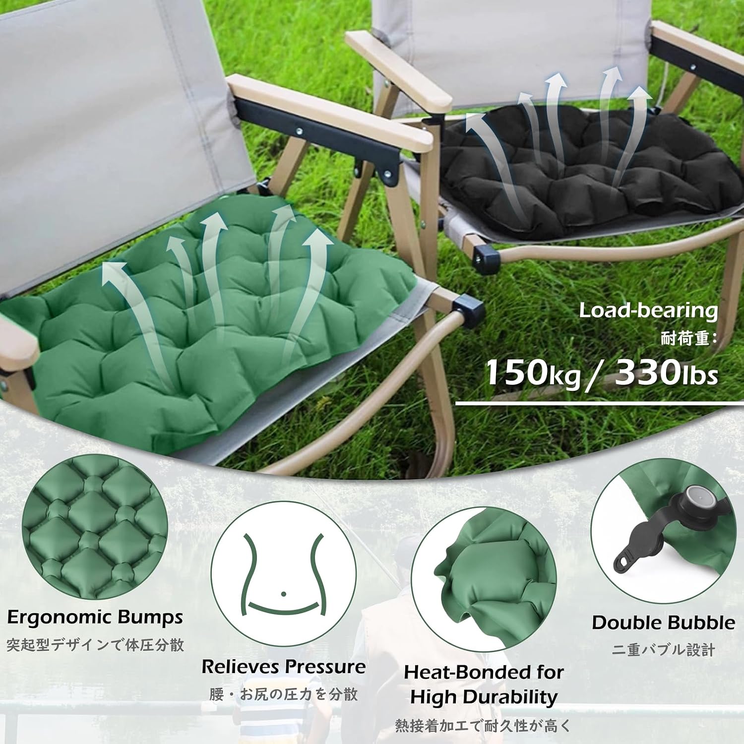 TRIWONDER Ultralight Inflatable Seat Cushion Seat Pad, Easy to Inflate & Deflate Compact Air Pad with Storage Bag for Camping Hiking Fishing Office Airplane Stadium Car (Black) image 4