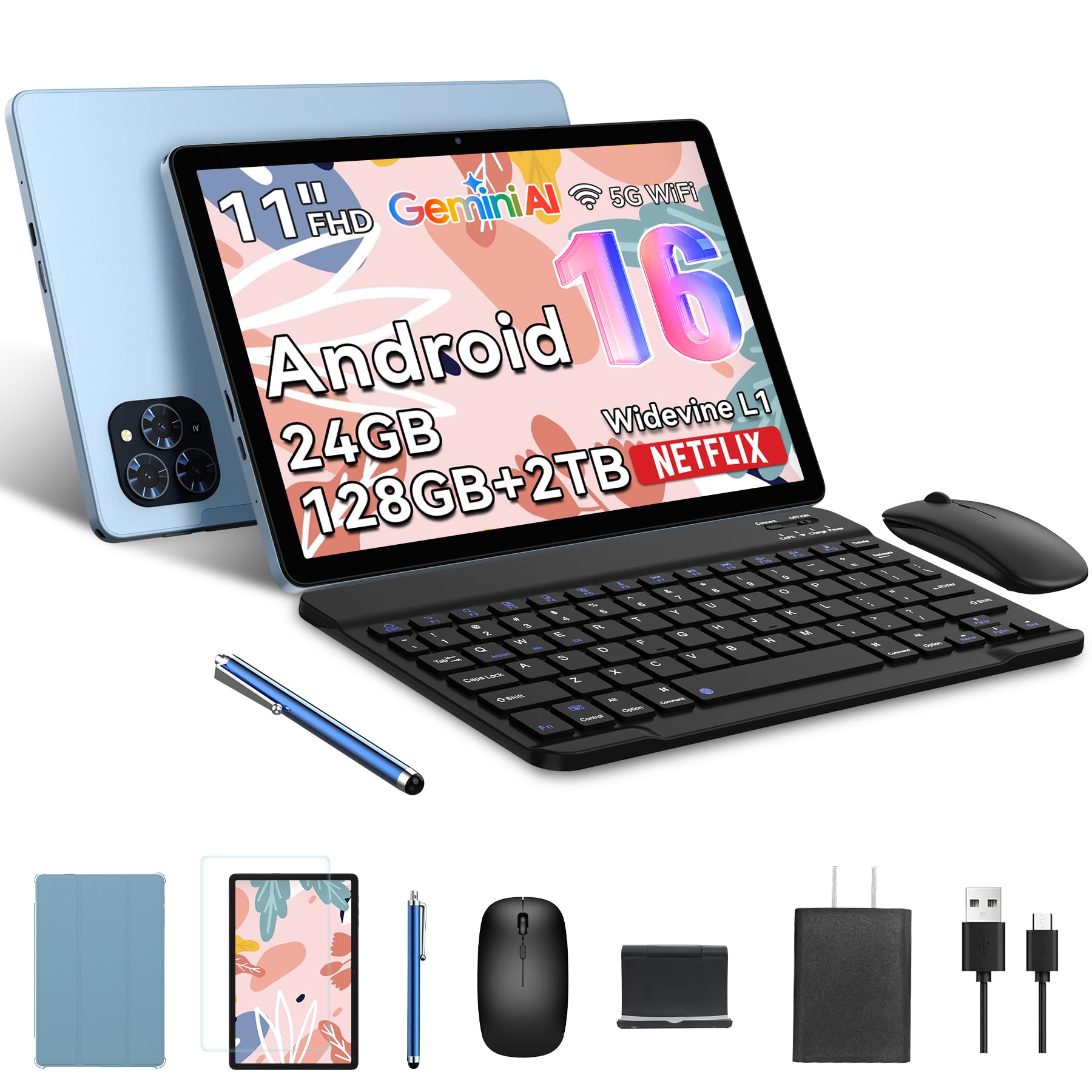 Tablet, Android 16 Tablet with 11 Inch FHD Display, 24GB RAM 128GB