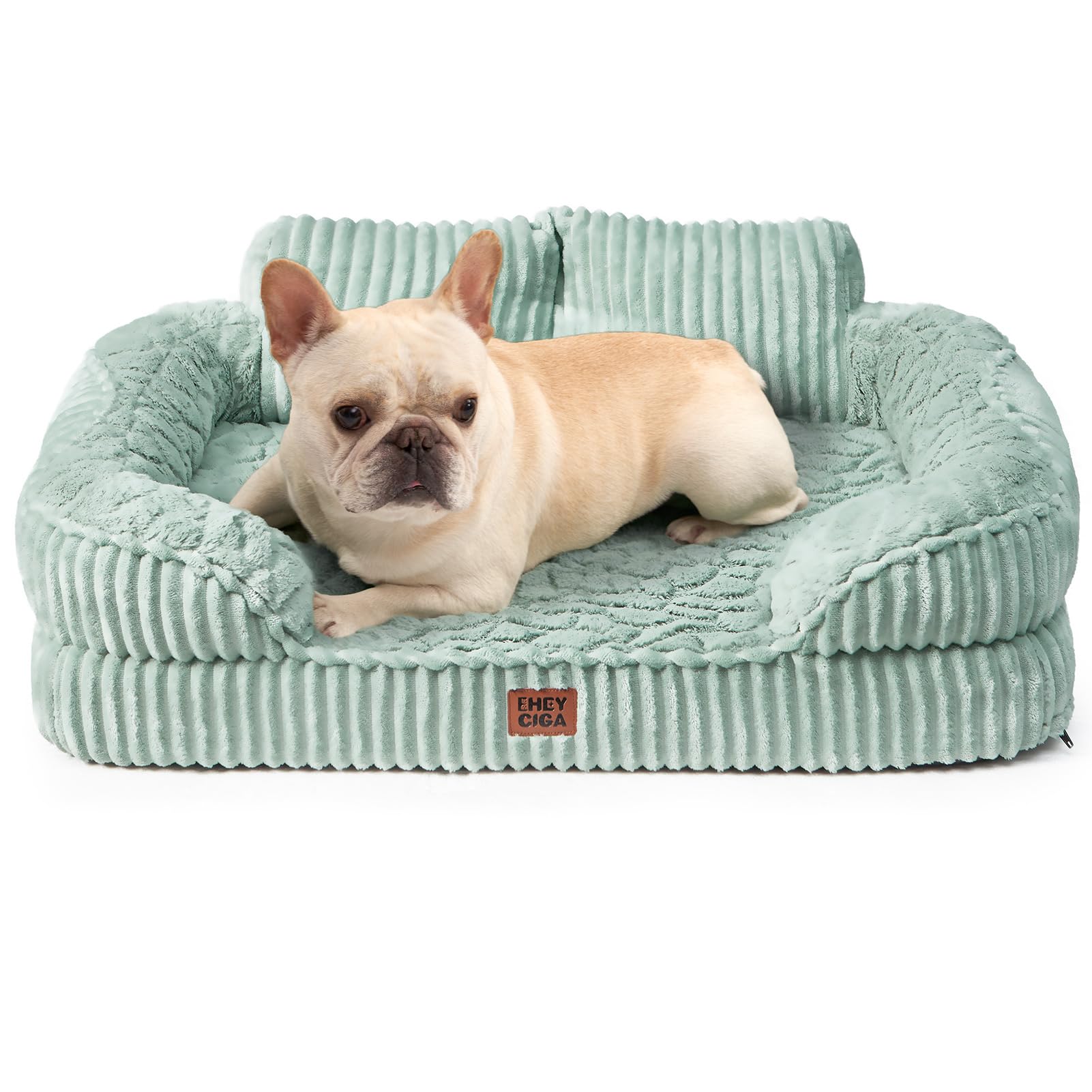 EHEYCIGA Orthopedic Dog Bed Medium Washable, 76x51x17cm Memory Foam Dog Bed Sofa with Sides and Waterproof Liner, Pet Couch with Removable Cover and Non-Slip Bottom, Green