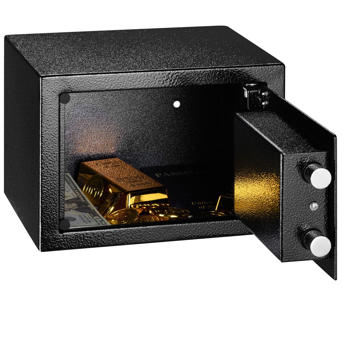 BAKAJI Cassaforte di Sicurezza in Acciaio con Chiave a Doppia Serratura, Cassetta Meccanica Antiscasso, Resistente al Fuoco con 2 Bulloni per Fissaggio a Muro Parete, 23 x 17 x 17.3 cm