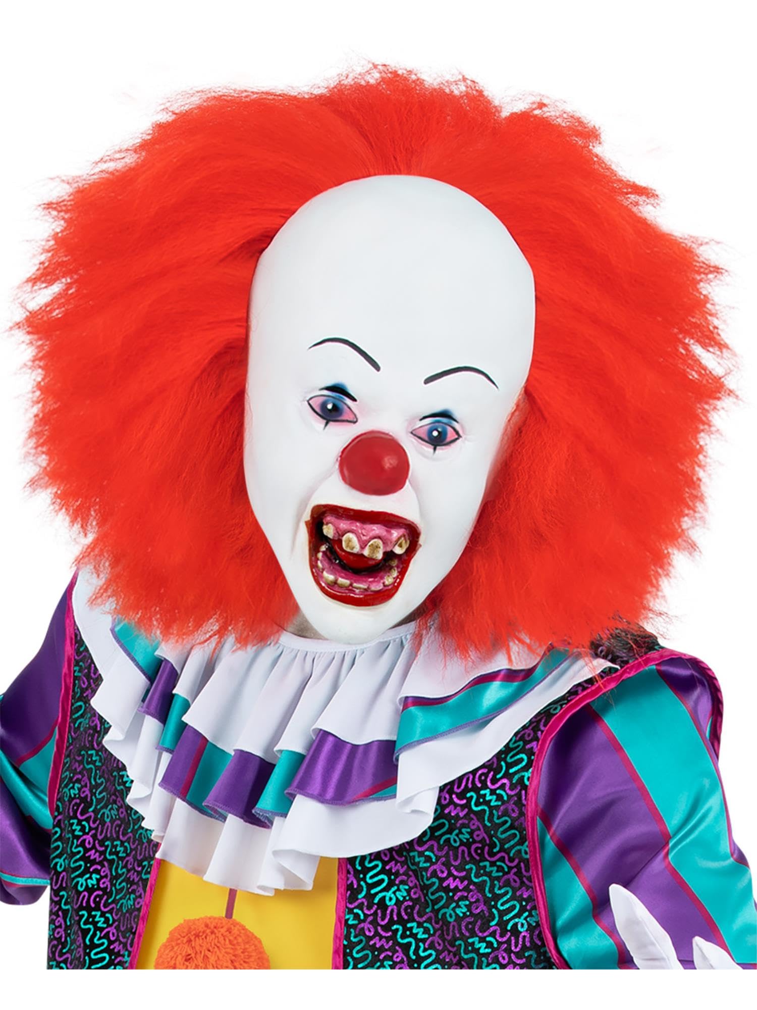 Smiffys IT The Movie Pennywise Mask for Adults, Full Head Latex with Hair, White and Red, Officially Licensed, Ideal for Halloween and Matching Group Fancy Dress Events